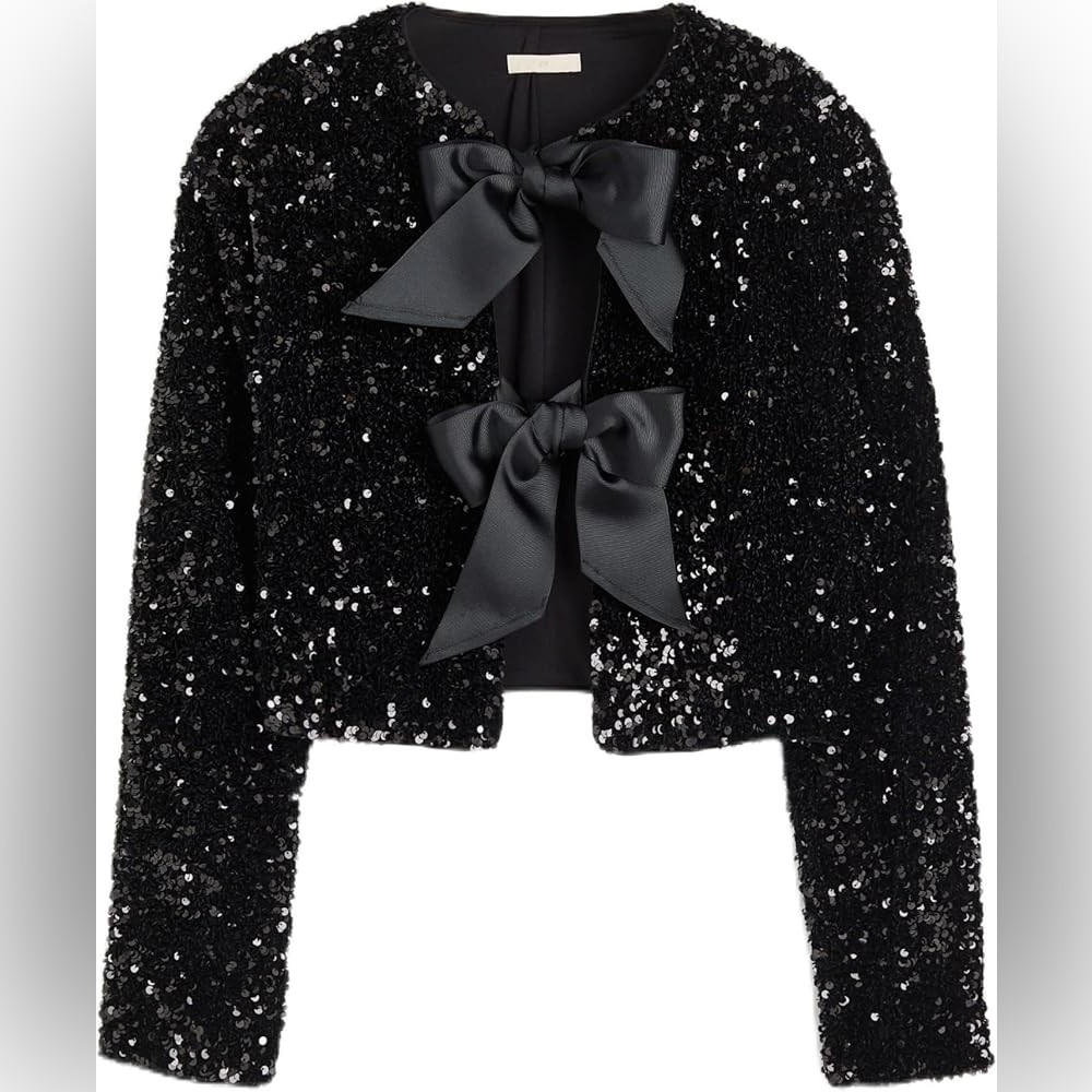 HYLLGUD (Amazon) Tie-Front Sequin Top
